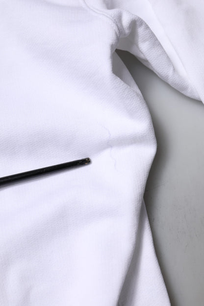 White Logo Cotton Crew Neck Pullover Sweater