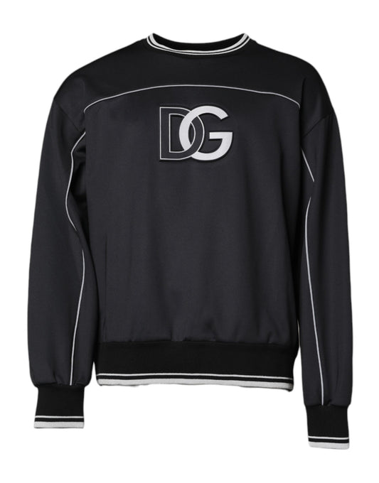 Black Logo Polyester Crew Neck Men Pullover Sweater