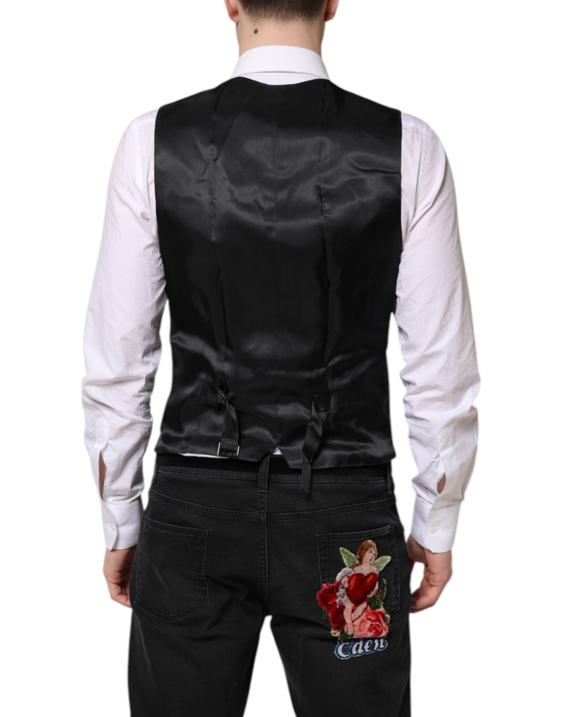 Black Wool Waistcoat Dress Formal Vest