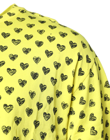 Yellow Cotton DG Heart Print Crew Neck T-shirt