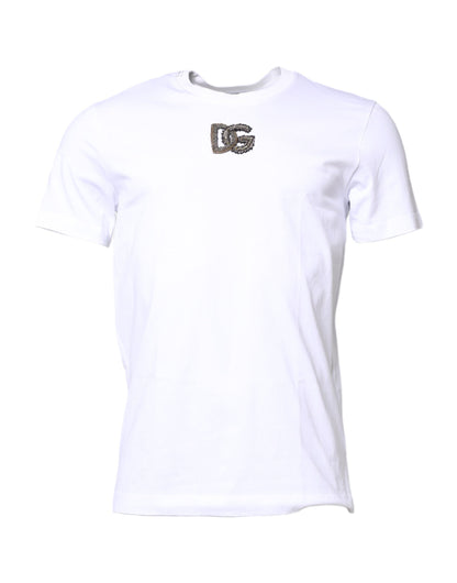 White Cotton DG Embroidery Crew Neck T-shirt