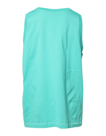 Green Sleeveless Logo Round Neck T-shirt