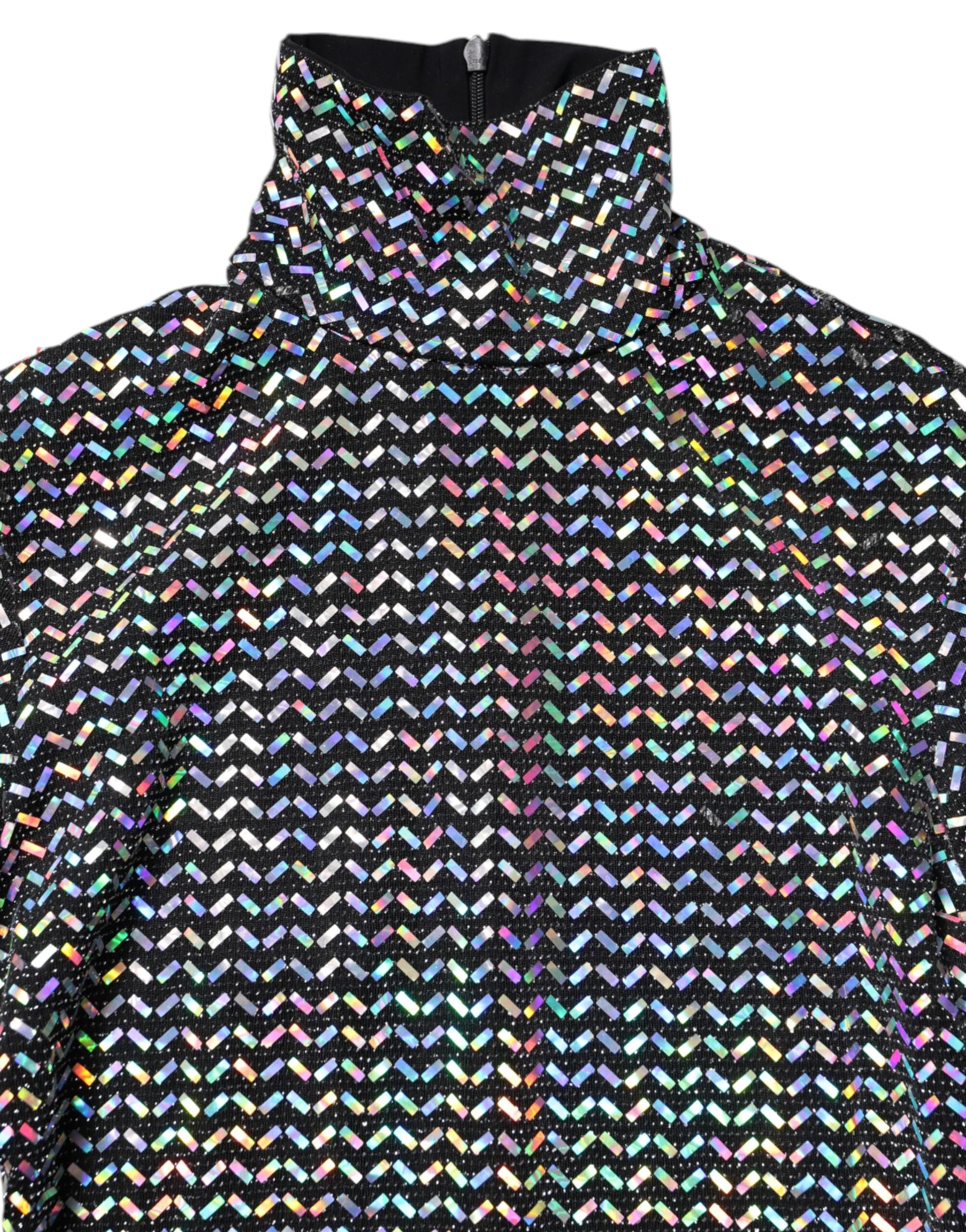 Black Embellished Nylon Bodycon Mini Dress