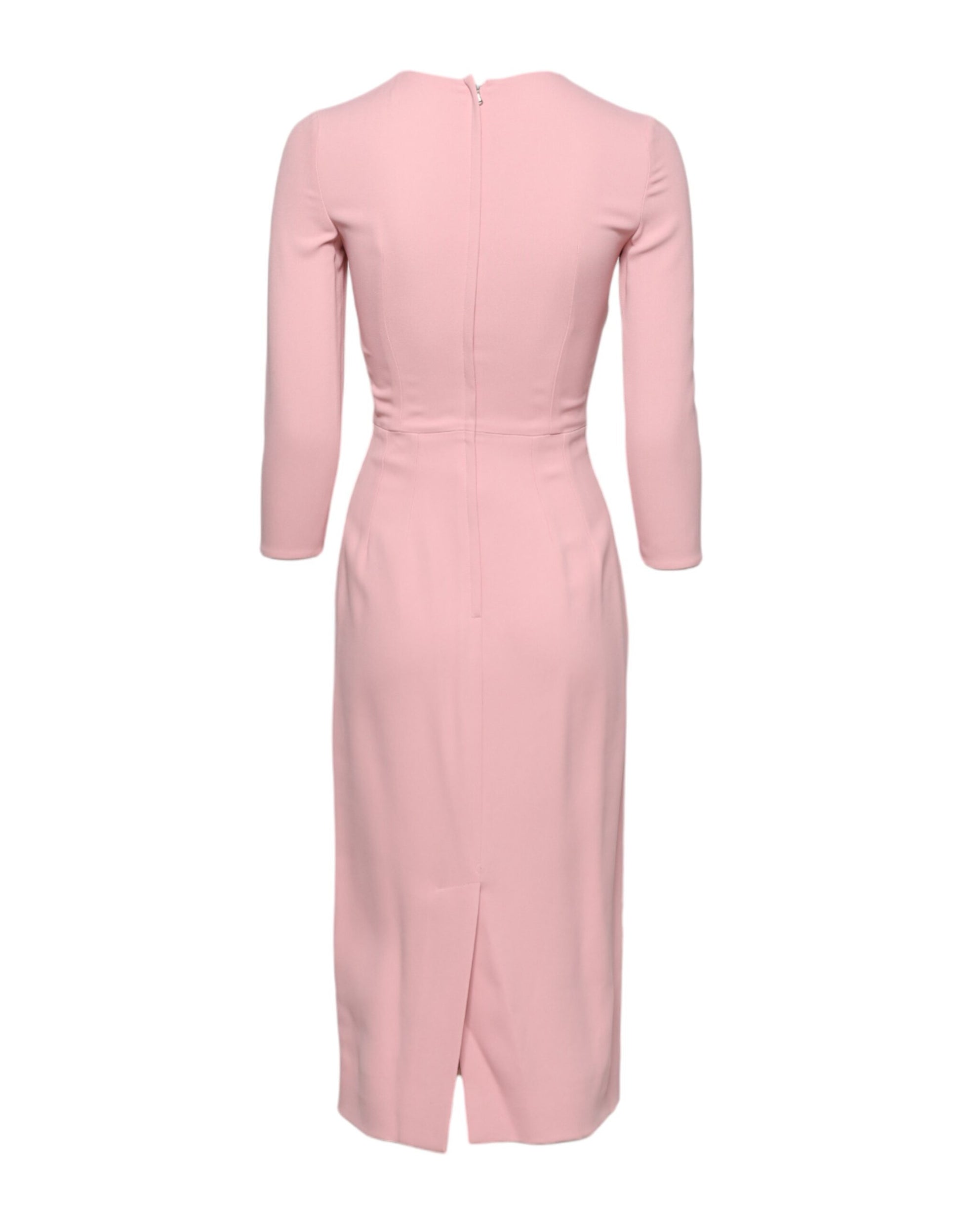 Pink Viscose 3/4 Sleeves Sheath Midi Dress