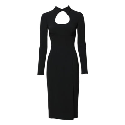 Black Long Sleeves Bodycon Sheath Midi Dress
