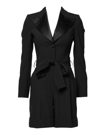 Black Wool Jumpsuit Dress Women Coat Jacket
