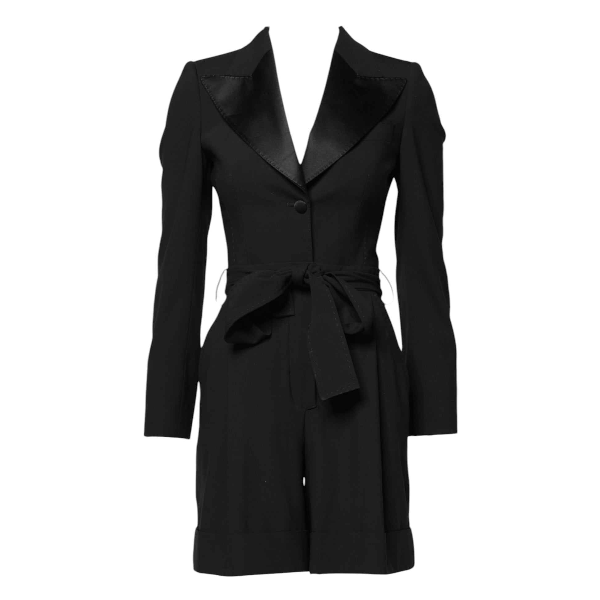 Black Wool Jumpsuit Dress Women Coat Jacket