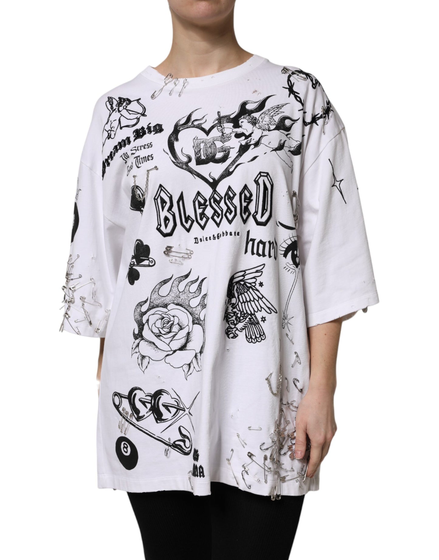 White Cotton DG BLESSED Printed T-shirt