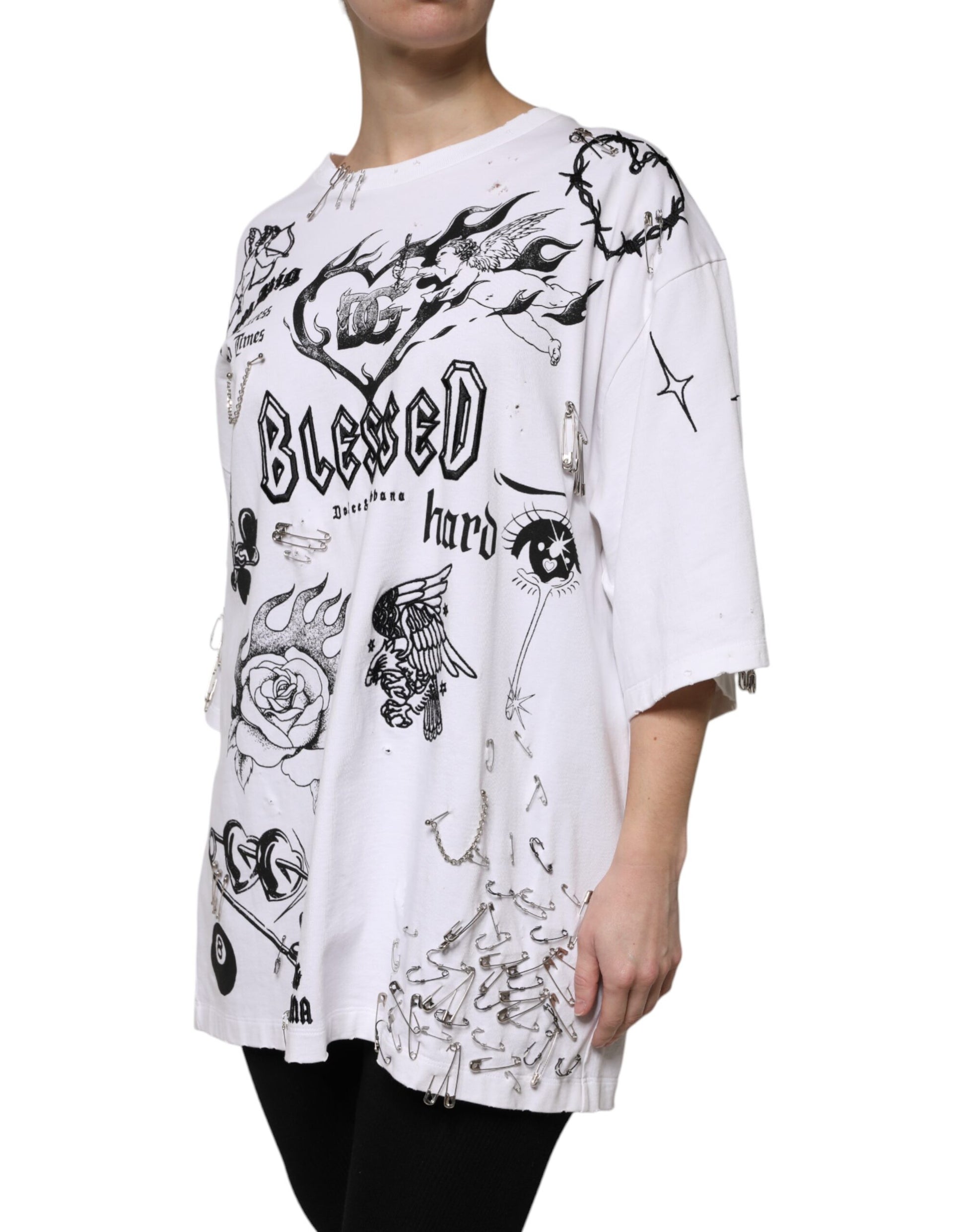 White Cotton DG BLESSED Printed T-shirt
