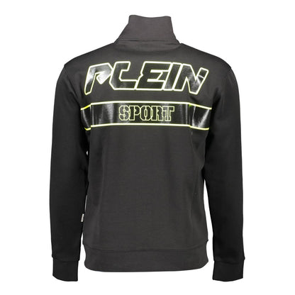 Black Cotton Men Sweater with Central Pockets and Zip
