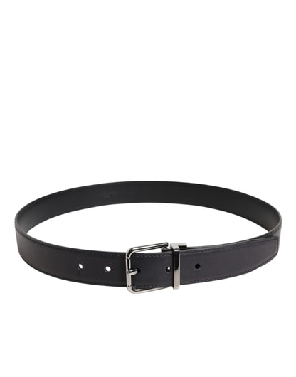 Black Classic Calf Leather Silver Buckle Belt