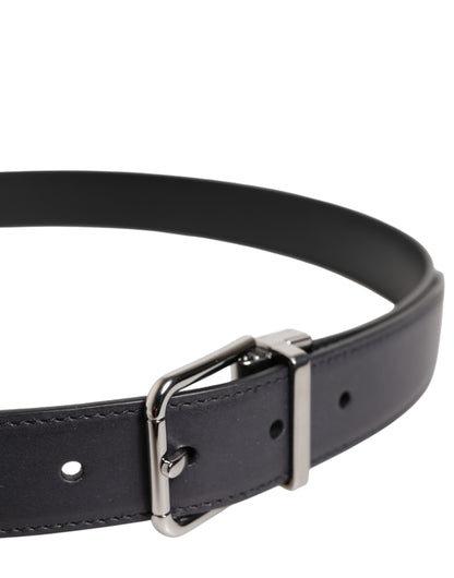 Black Classic Calf Leather Silver Buckle Belt