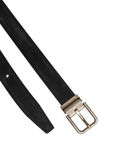Black Calf Leather Classic Metal Buckle Belt