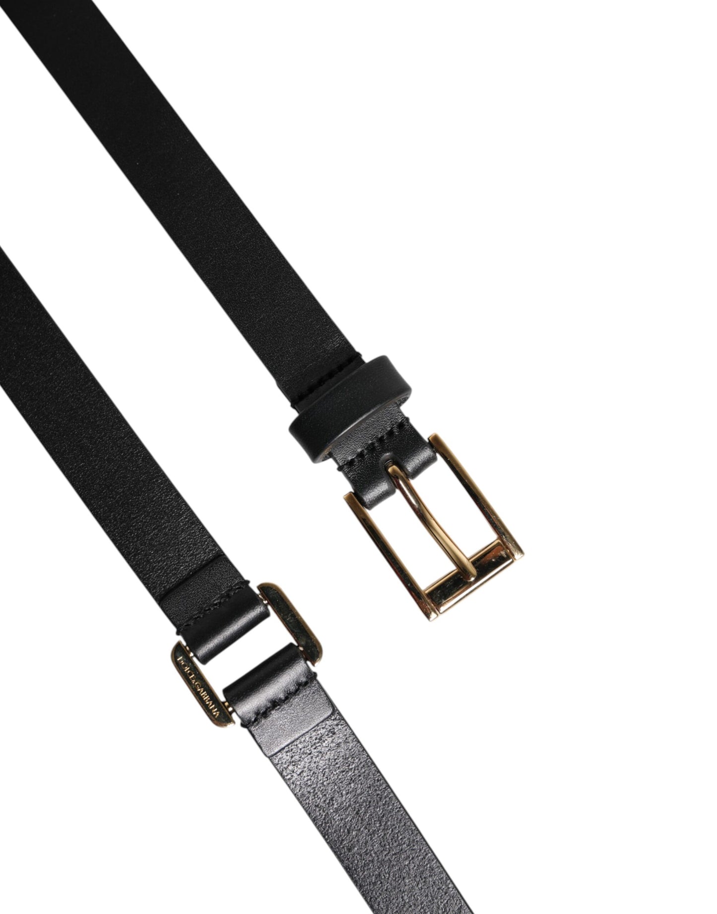 Black Double Strap Leather Gold Buckle Belt