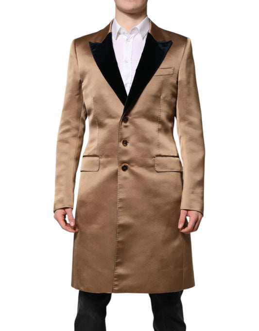 Brown Silk Single Breasted Trench Coat  Jacket