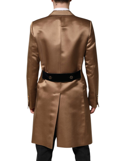 Brown Silk Single Breasted Trench Coat  Jacket
