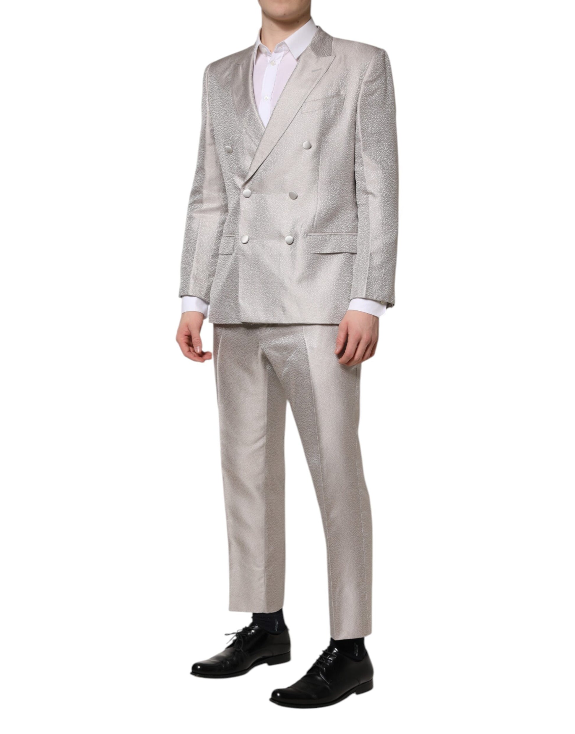 Light Gray Jacquard Silk Dotted 2 Piece Suit