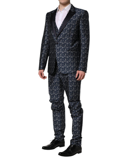 Blue MARTINI Star Jacquard 3 Piece Suit