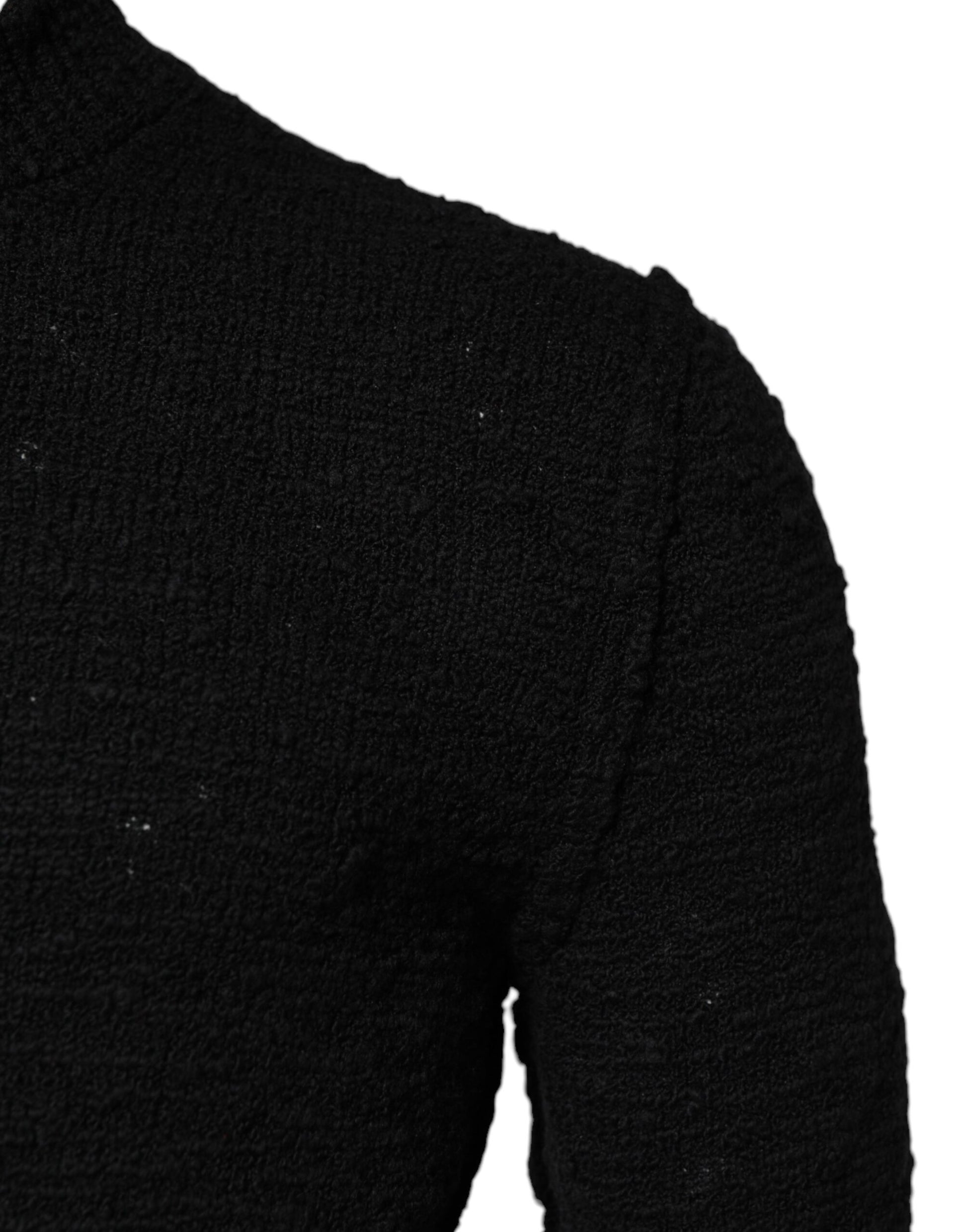 Black Wool Knit Crew Neck Pullover Sweater