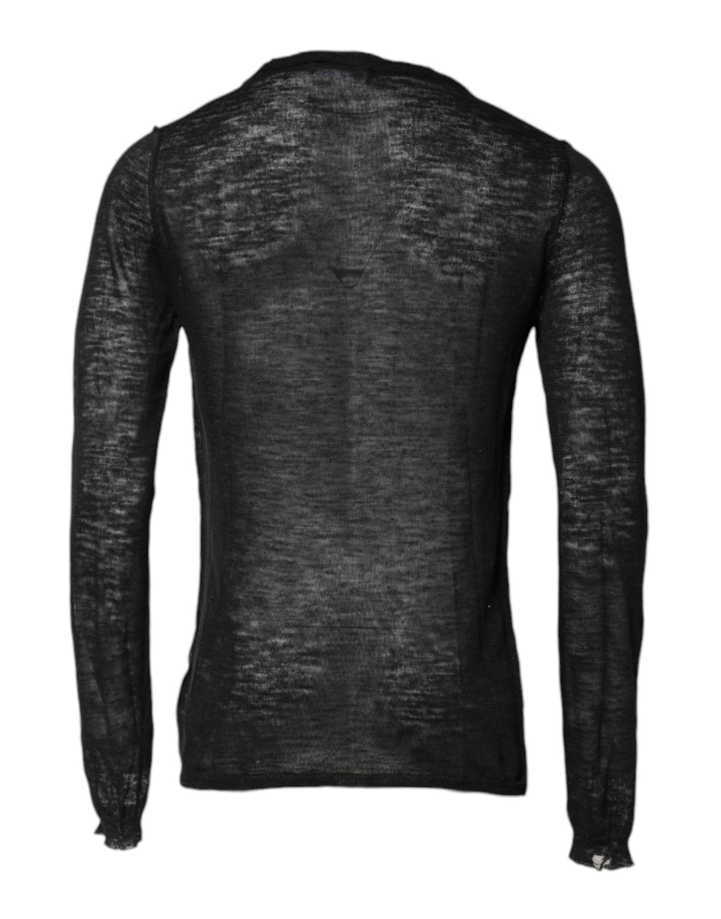 Black Polyester Crew Neck Pullover Sweater