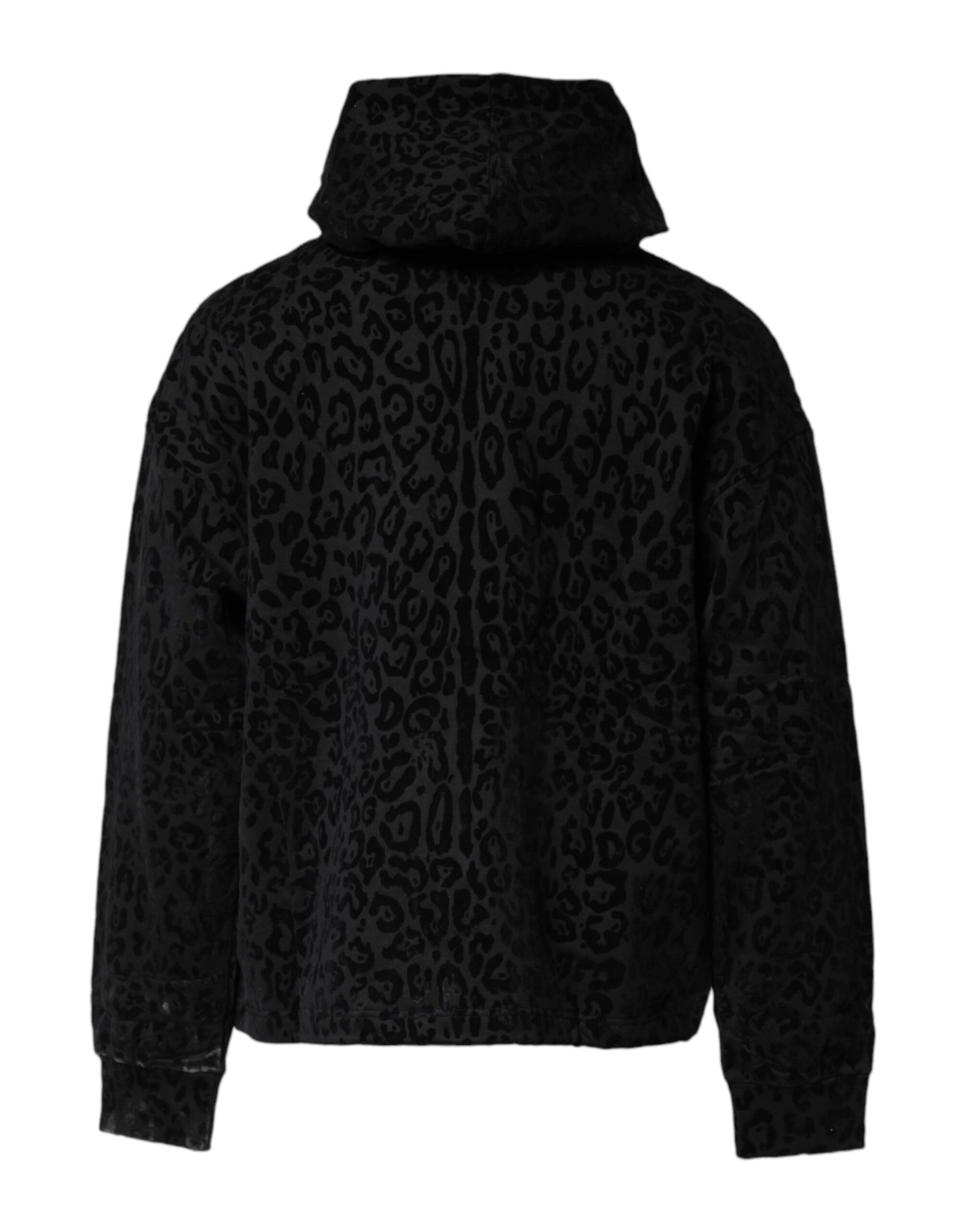 Black Leopard Full Zip Hooded Sweatshirt Sweater