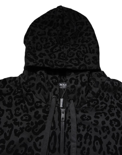Black Leopard Full Zip Hooded Sweatshirt Sweater