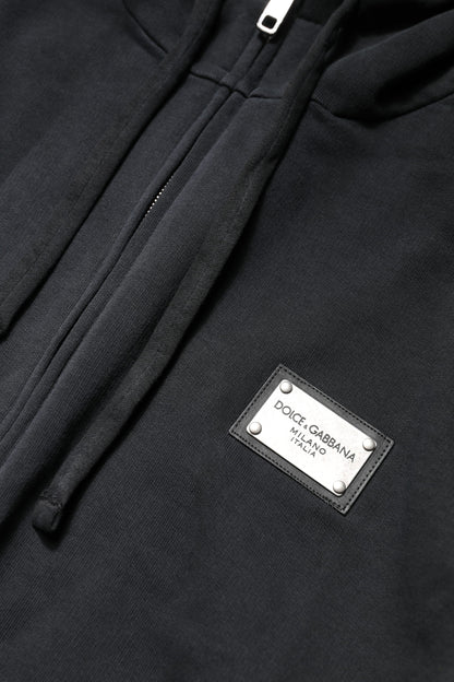 Black Logo Full Zip Hooded Men Sweatshirt Sweater