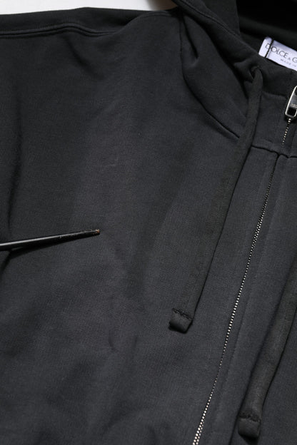 Black Logo Full Zip Hooded Men Sweatshirt Sweater