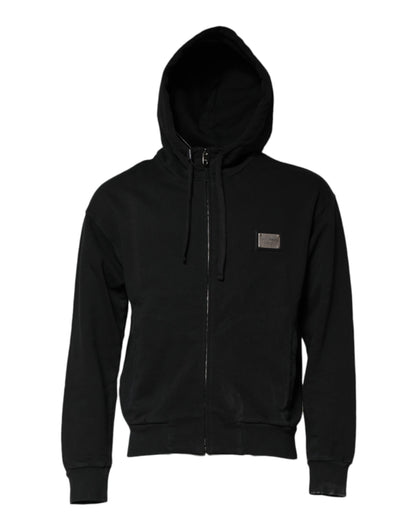 Black Logo Full Zip Hooded Men Sweatshirt Sweater