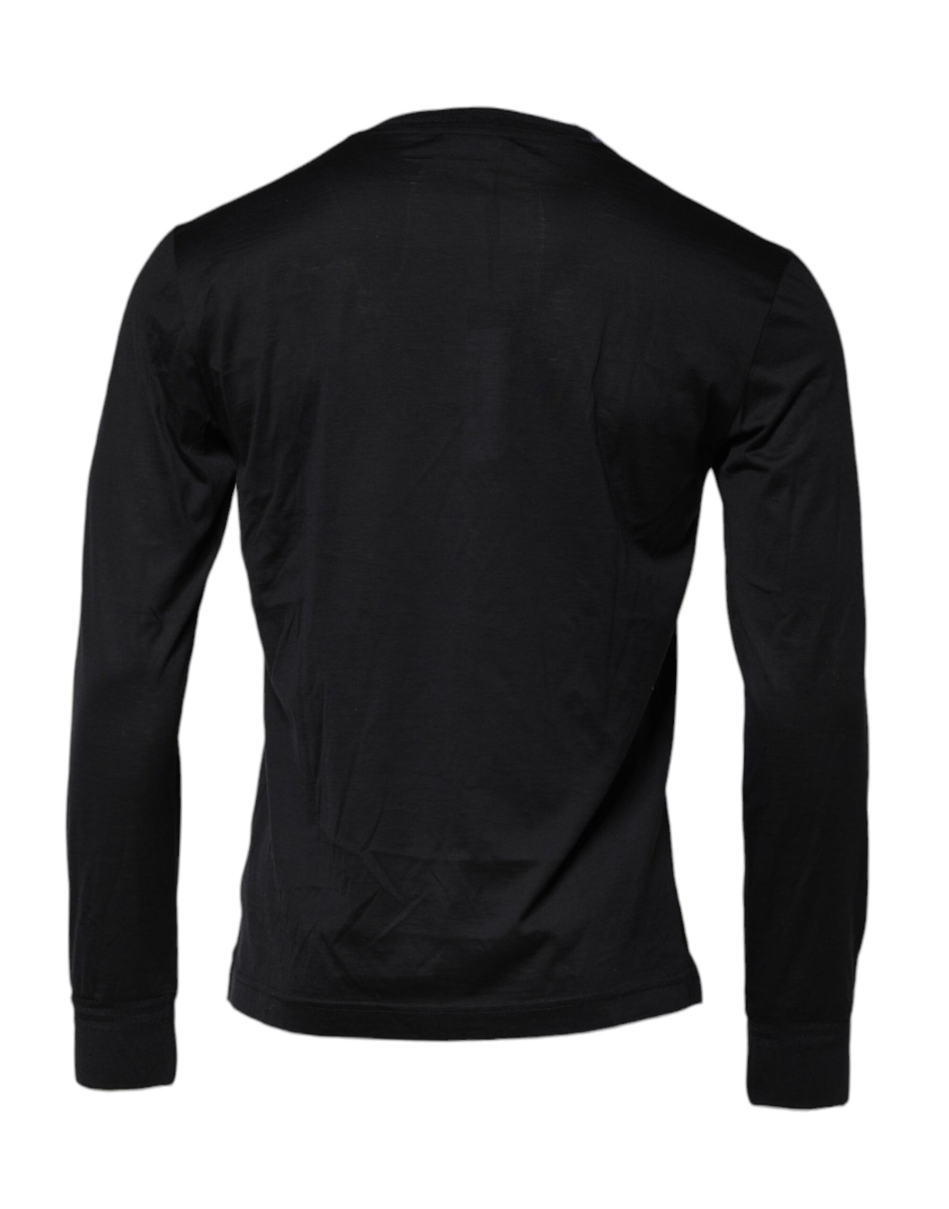 Dark Blue Silk Crew Neck Men Pullover Sweater