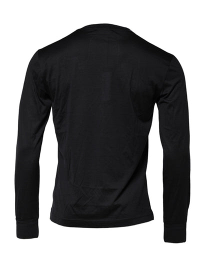 Dark Blue Silk Crew Neck Men Pullover Sweater