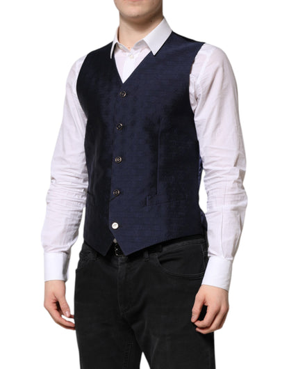 Dark Blue Logo Wool Formal Men Waistcoat Vest