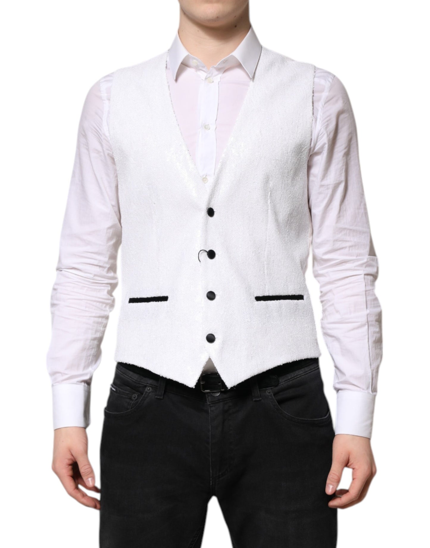 White Sequined Dress Formal Waistcoat Vest