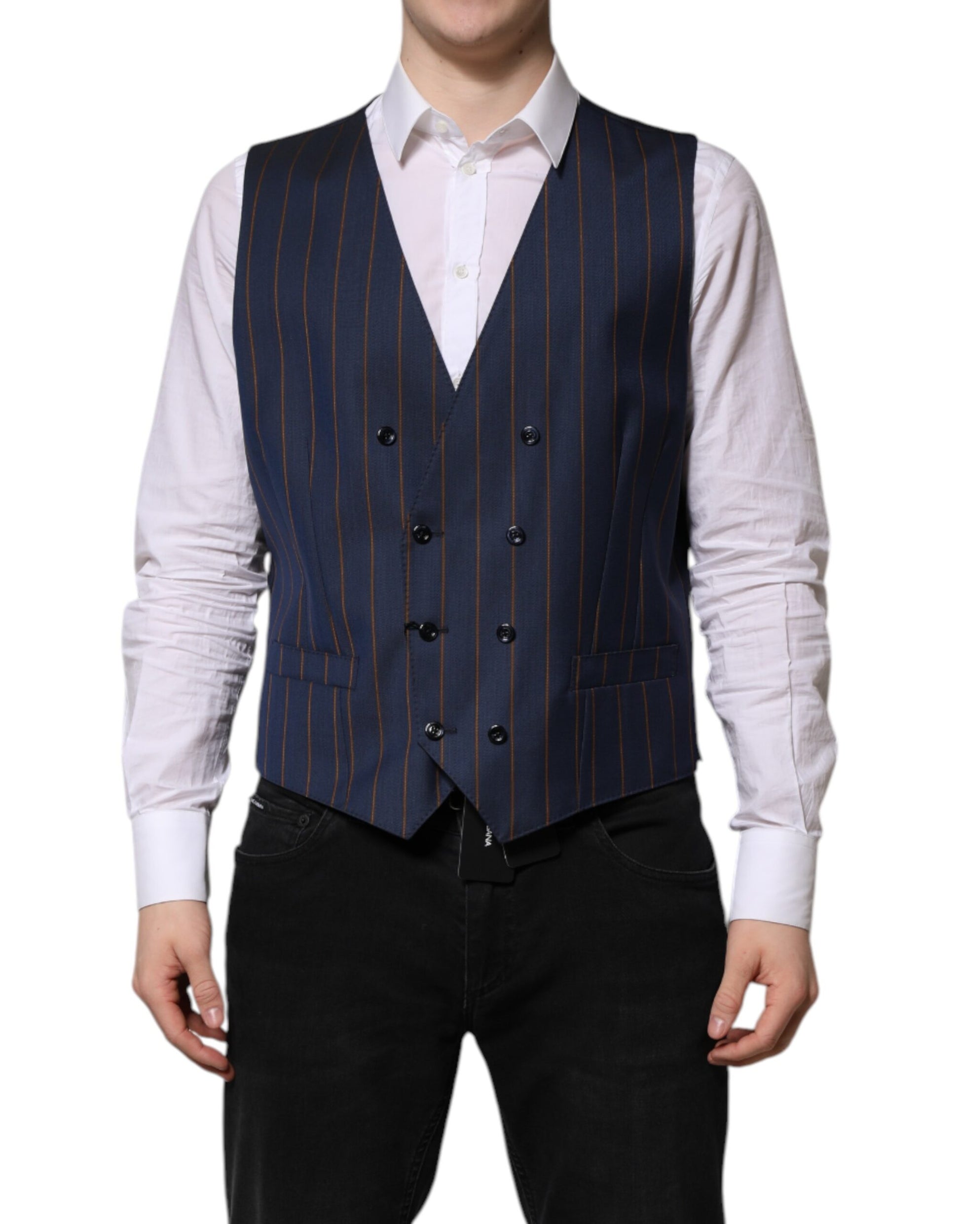 Blue Stripes Wool Formal Men Waistcoat Vest