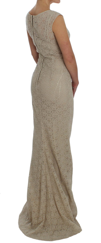 Elegant Beige Floral Cutout Maxi Dress