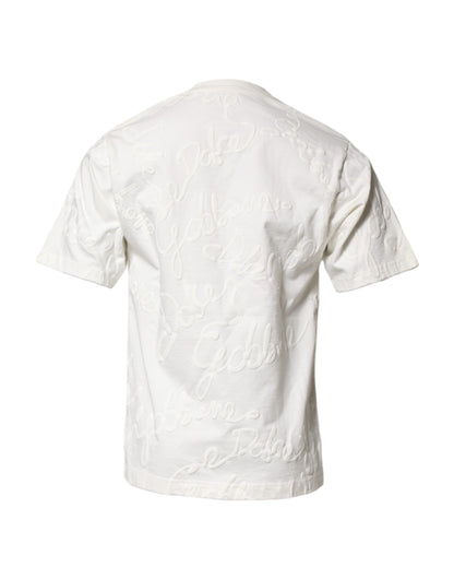 White Cotton Logo Embossed Crew Neck T-shirt