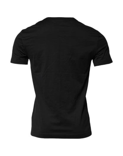 Black Cotton Short Sleeves Round Neck T-shirt