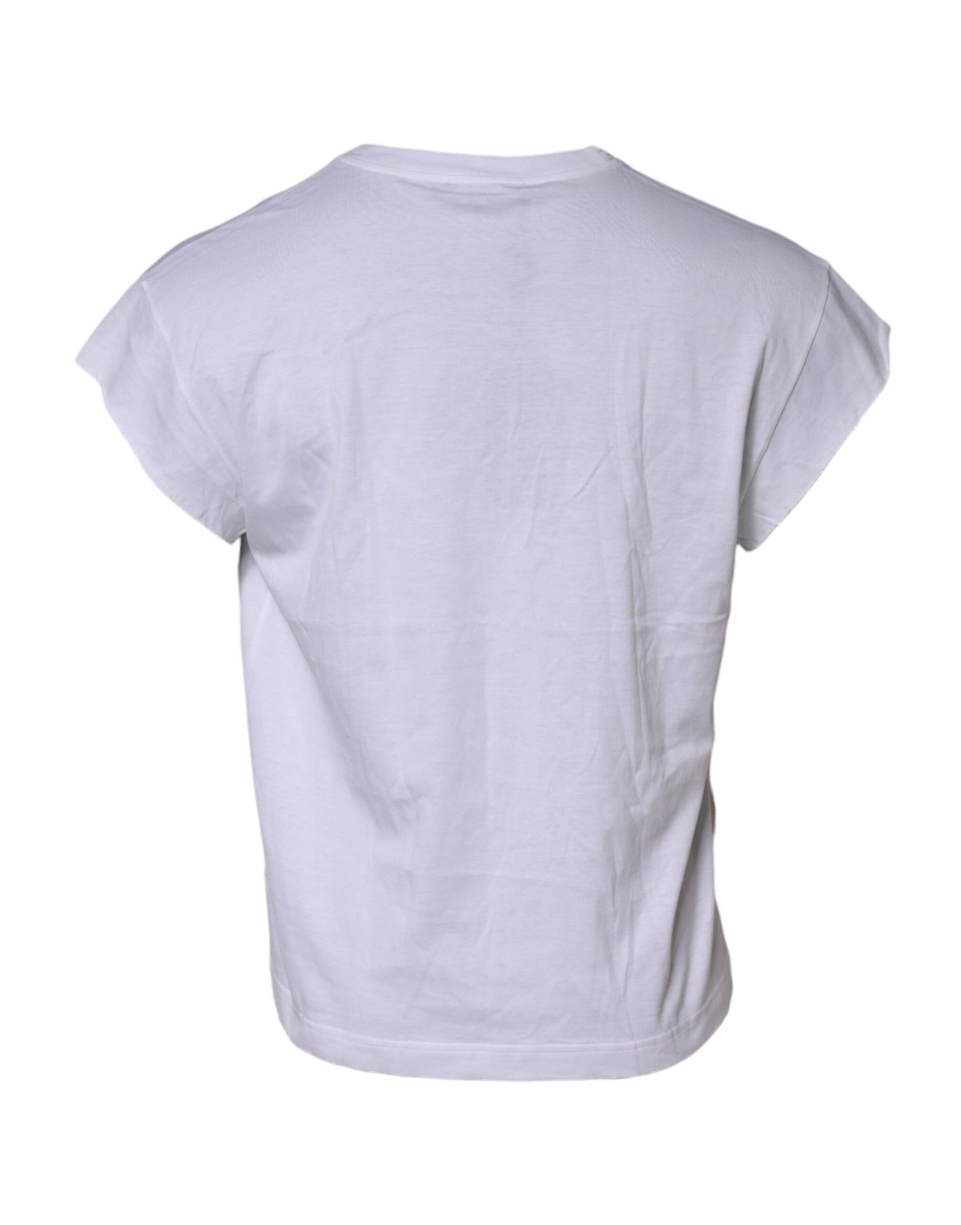 White Logo Embroidery Round Neck T-shirt