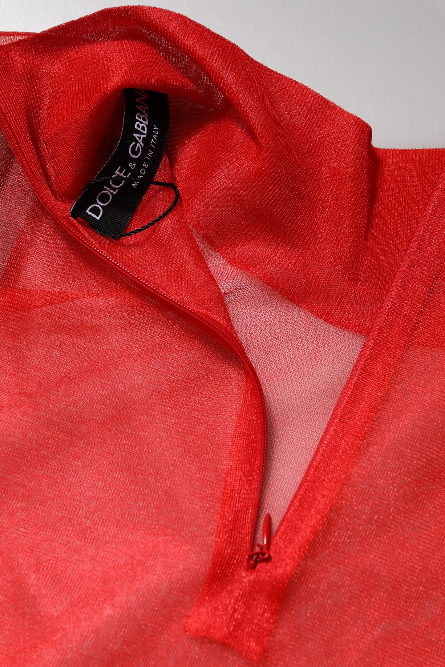 Red Tulle Turtleneck Long Sleeve Blouse Top