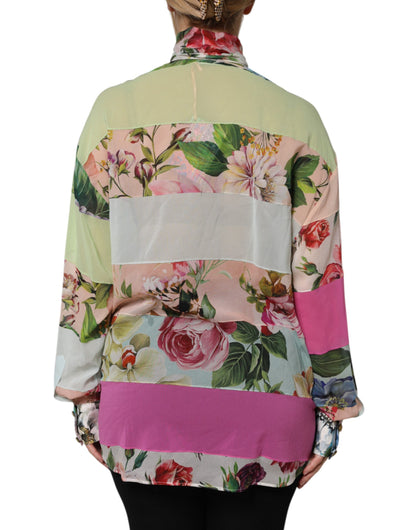 Multicolor Floral Patchwork Long Sleeves Top