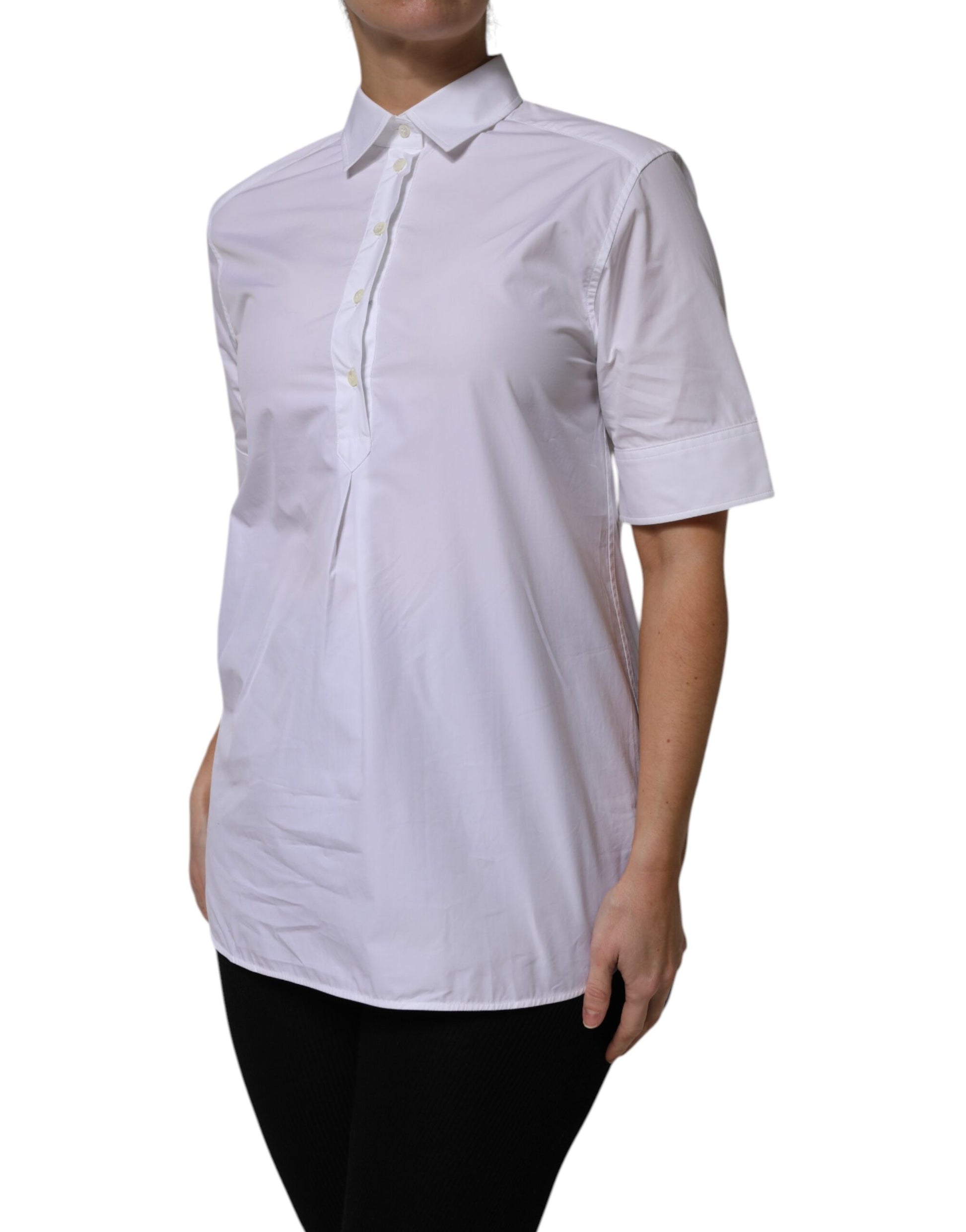 White Cotton Short Sleeves Collared Polo Top