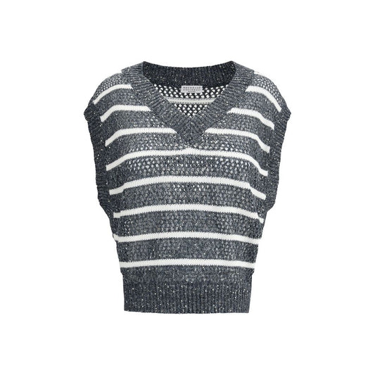 Blue Linen Sleeveles Sweater