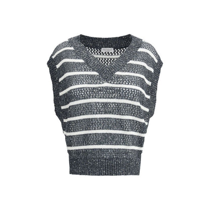 Blue Linen Sleeveles Sweater