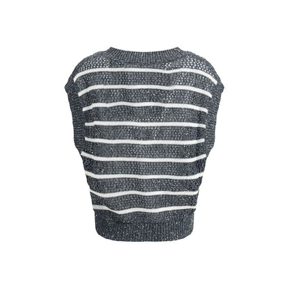 Blue Linen Sleeveles Sweater