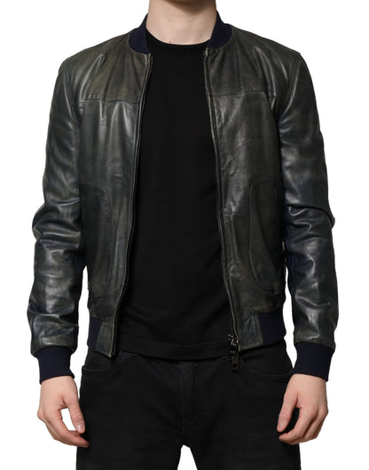 Black Lambskin Leather Biker Full Zip Jacket