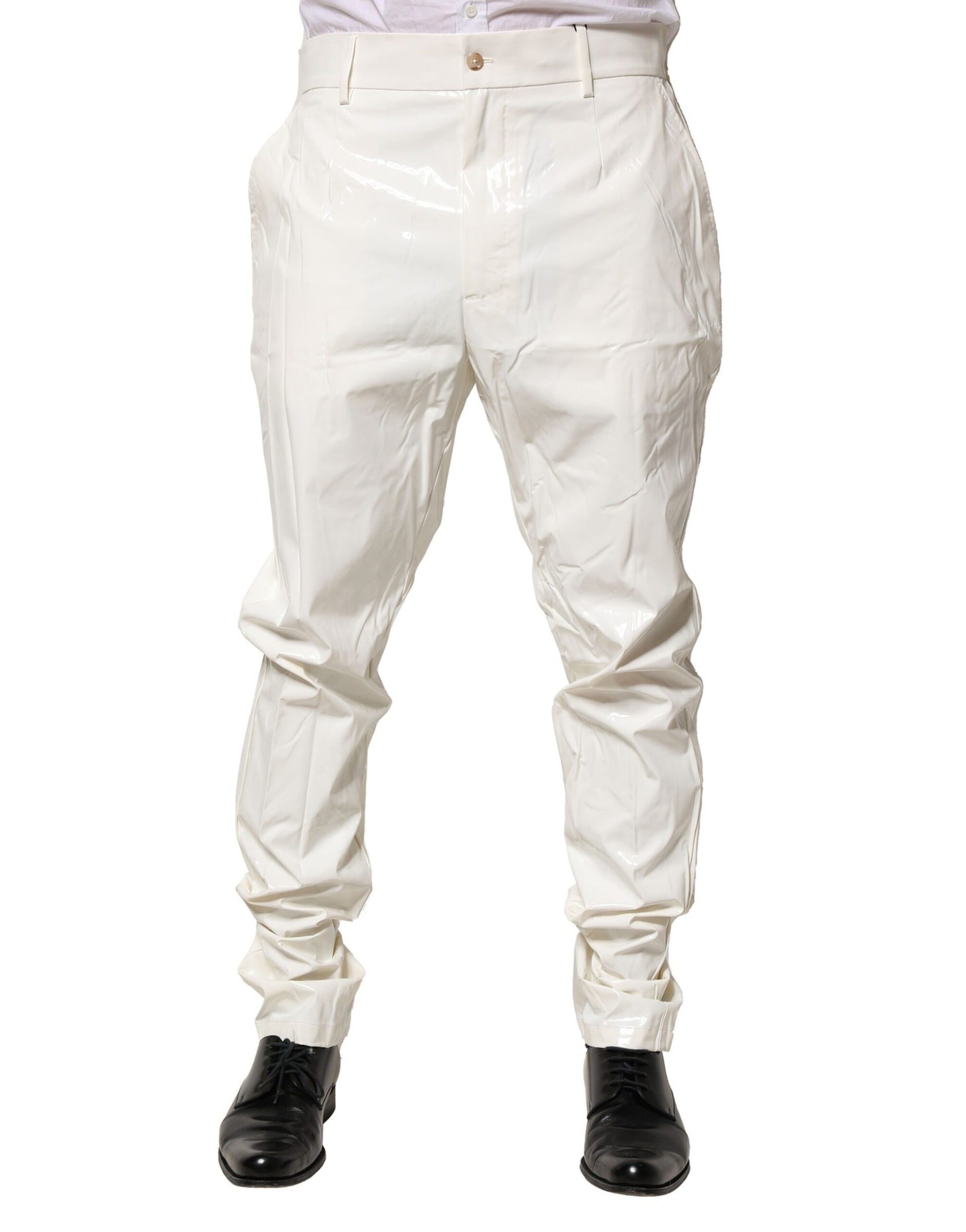 White Nylon Tapered Dress Men Pants