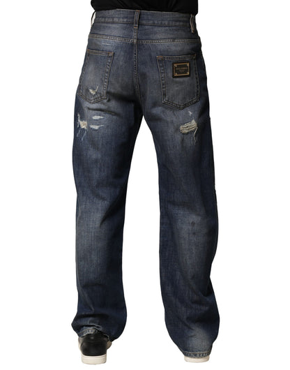 Blue Washed Tattered Cotton Men Jeans