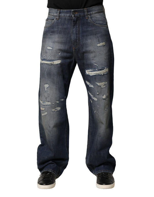 Blue Washed Tattered Cotton Men Jeans