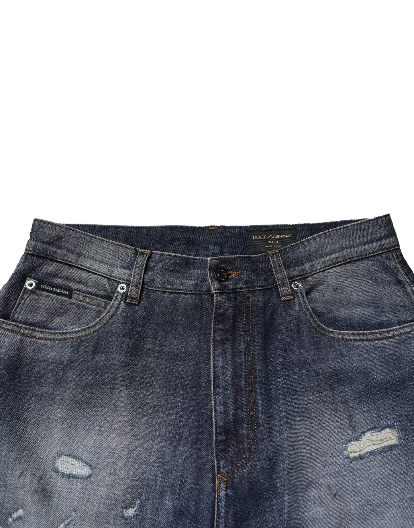 Blue Washed Tattered Cotton Men Jeans