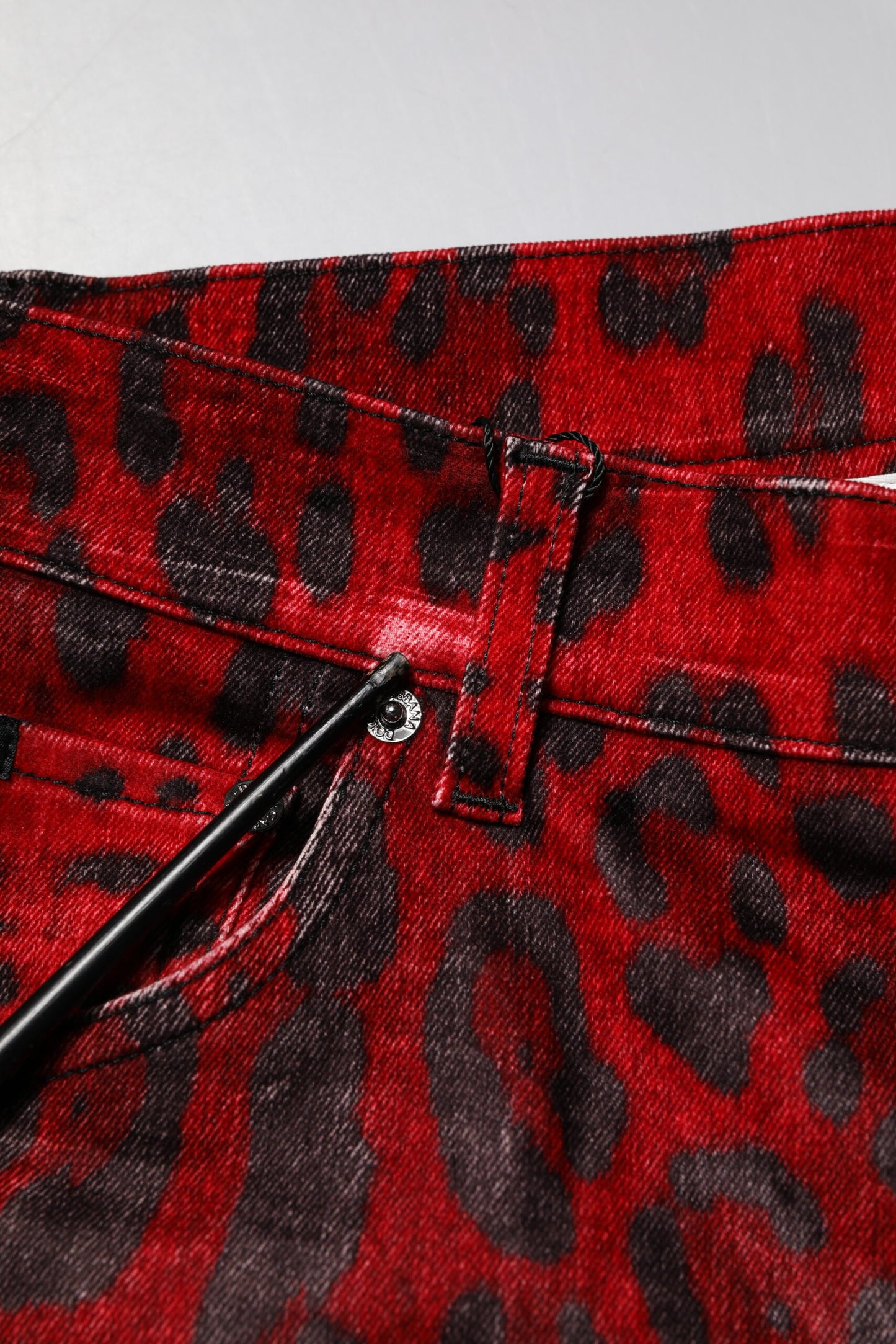 Red Leopard Print Cotton Skinny Denim Jeans